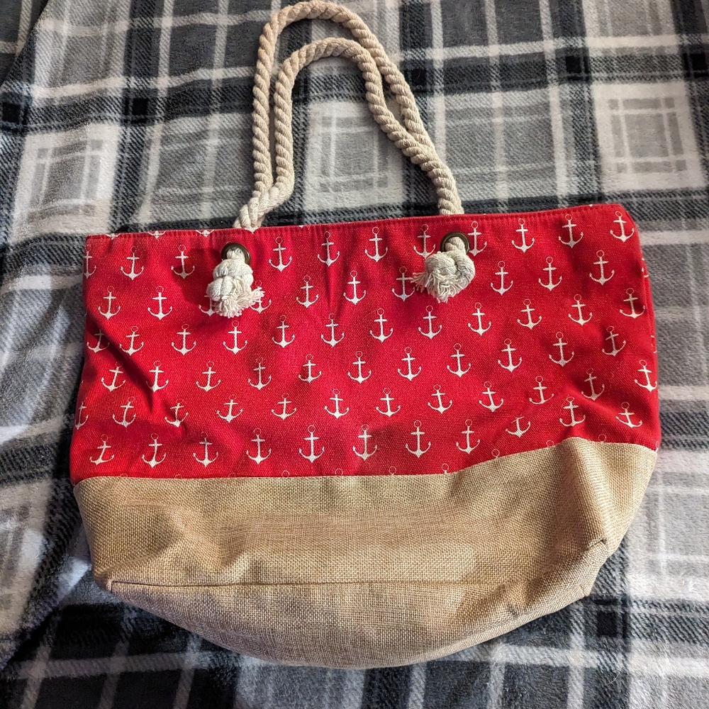 Red anchor tote bag